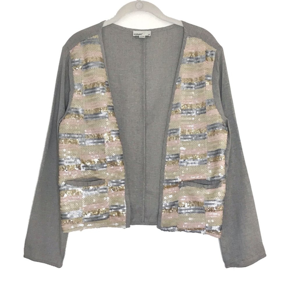 Linen Jacket with Sequins Front - Size S